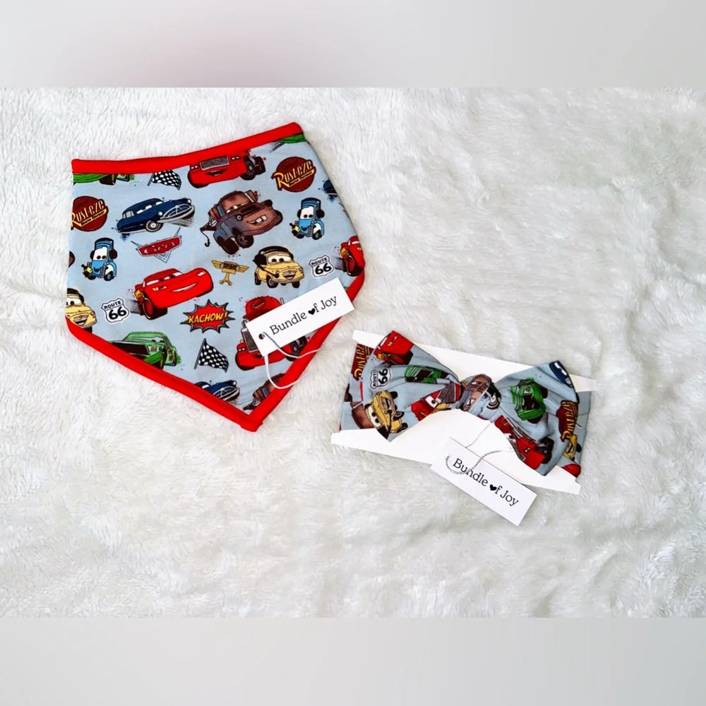 🏎️NIB Cars Bamboo Bib & headband Set🏎️